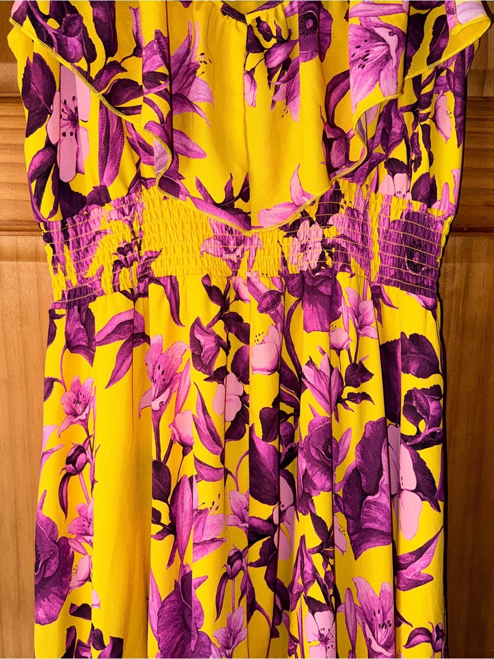 Boston Proper Yellow High Low Maxi Dress w/Pink-Purple Floral Print-M-EC - Picture 5 of 15